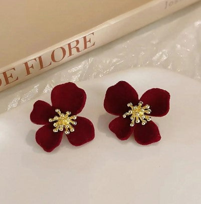 Red Flower Stud Earring