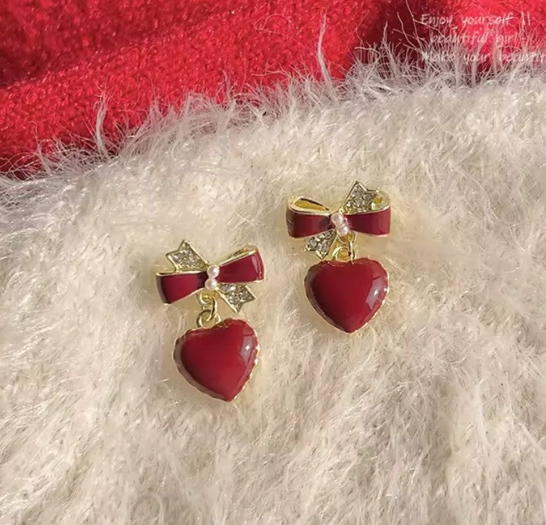 Bow Heart Drop Earring
