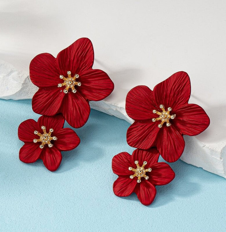 RED FLOWER DROP EARRINGS