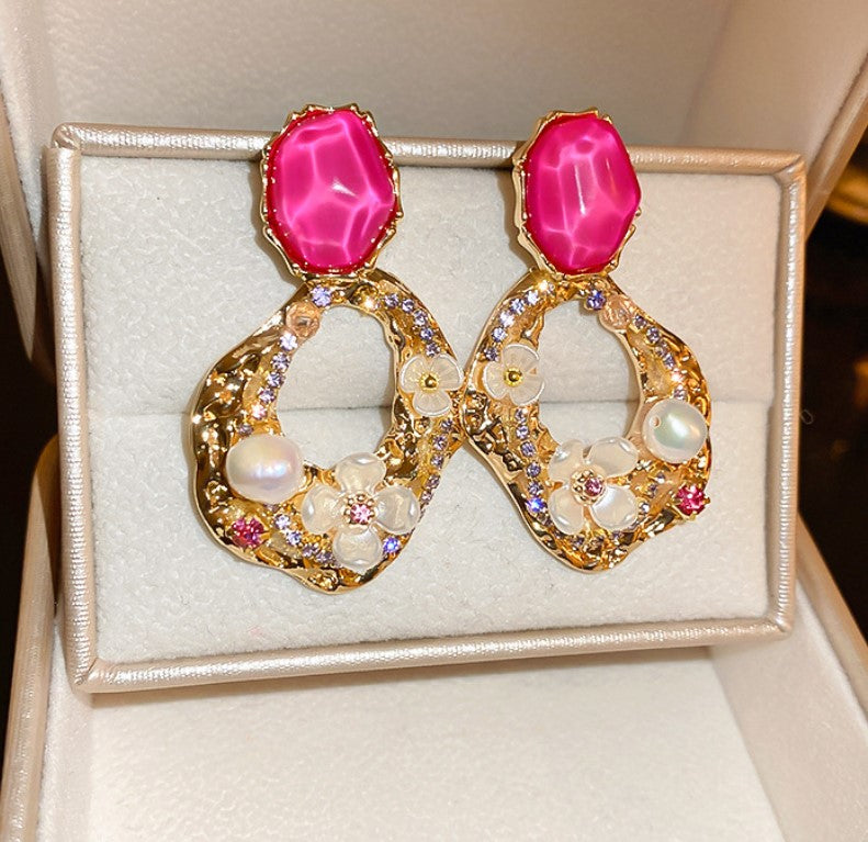PINK FLORAL DROP EARRINGS