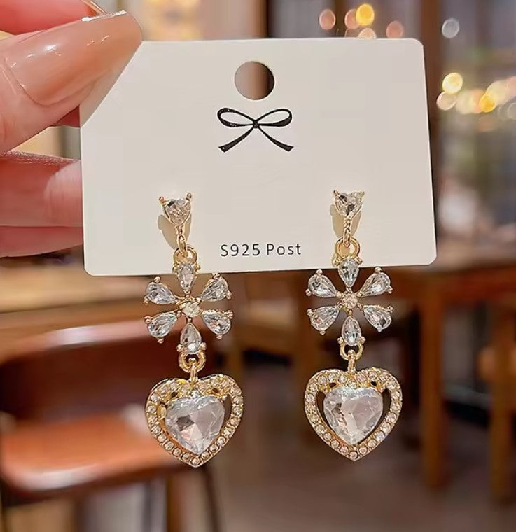 HEART ZIRCON DROP EARRINGS
