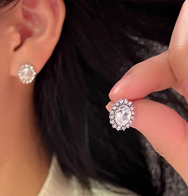 SILVER SMALL ZIRCON STUD KOREAN EARRINGS FOR WOMEN & GIRLS