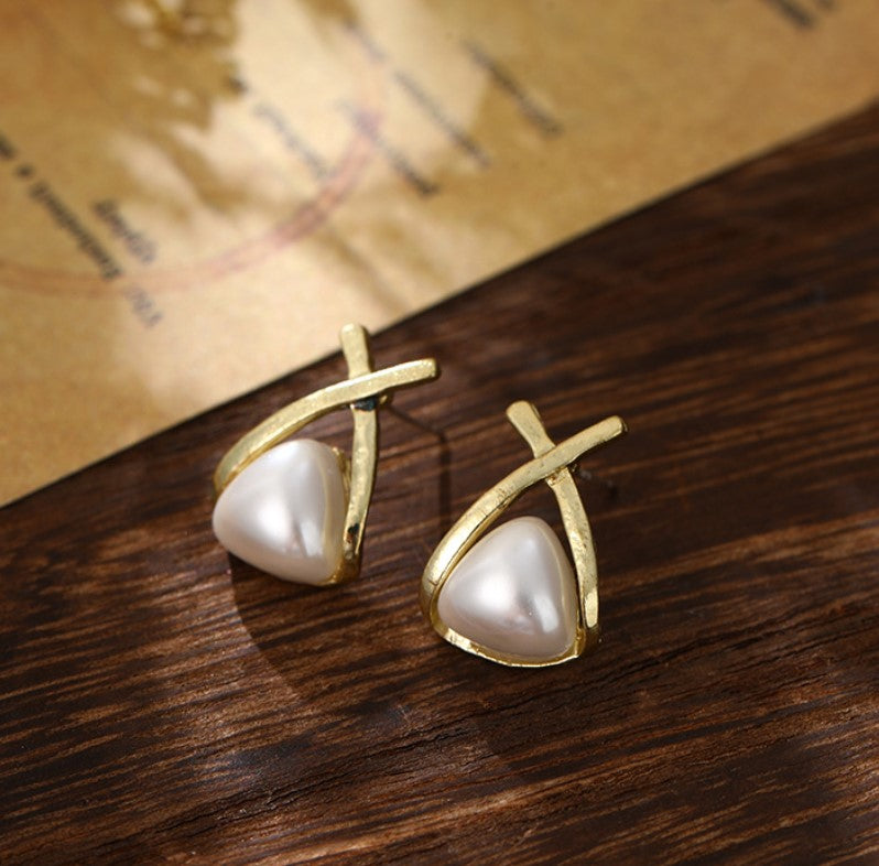 WHITE X LINE CRYSTALS STUD KOREAN EARRINGS FOR WOMEN & GIRLS