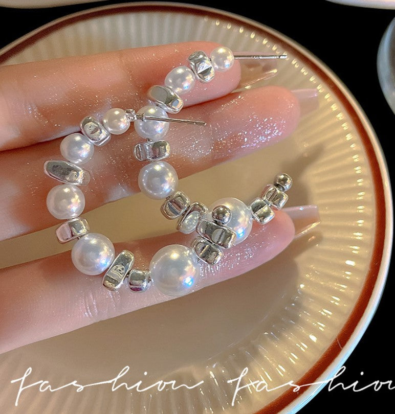WHITE PEARLS HALF HOOP EARRINGS FOR WOMEN GIRLS