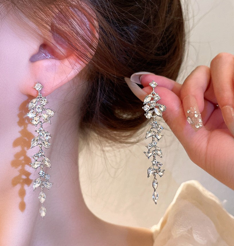 LONG ZIRCON DROP KOREAN EARRINGS