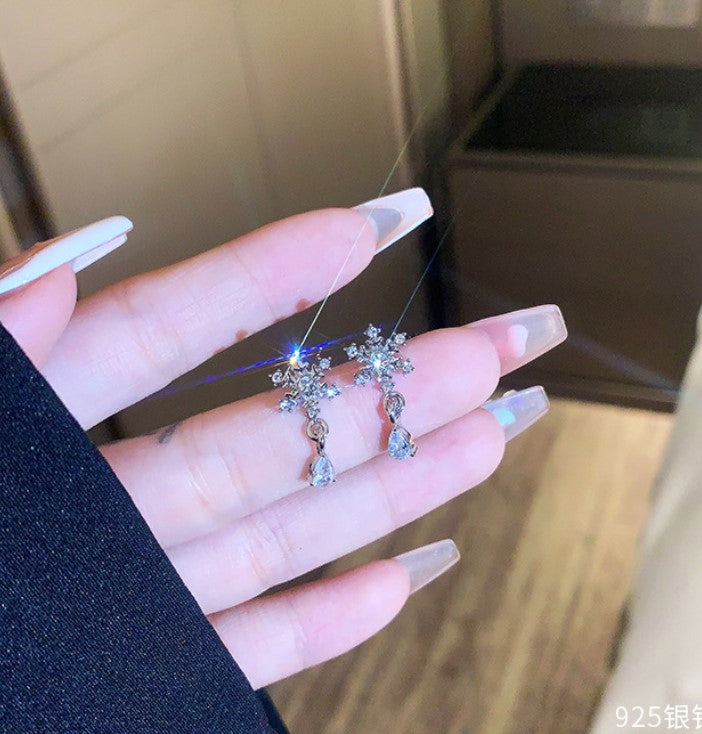 FLOWER ZIRCON DROP KOREAN EARRINGS