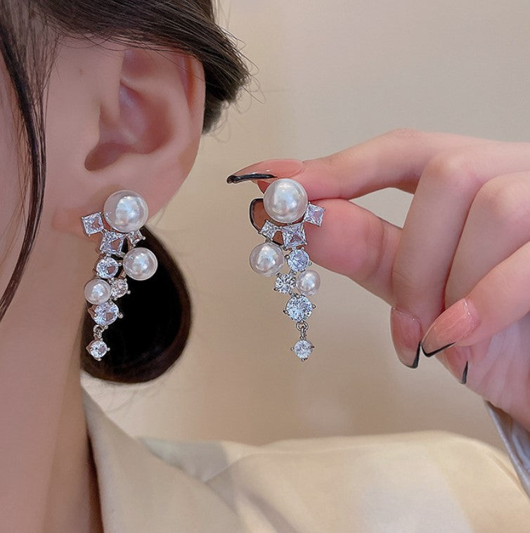 PEARLS ZIRCON DROP KOREAN EARRINGS