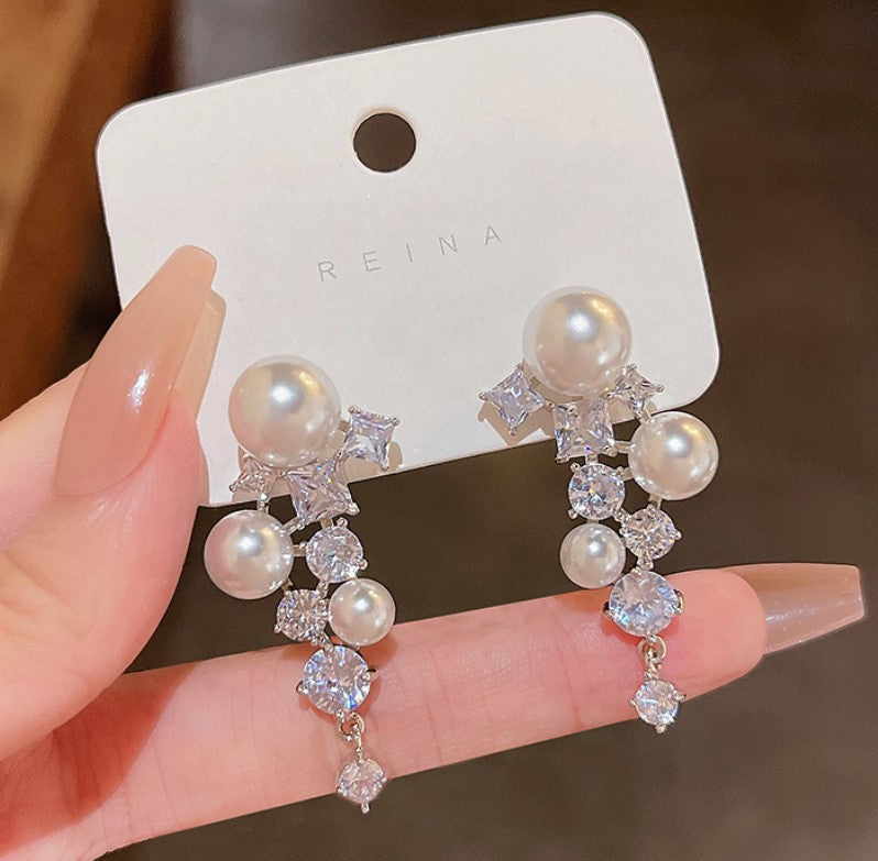 PEARLS ZIRCON DROP KOREAN EARRINGS