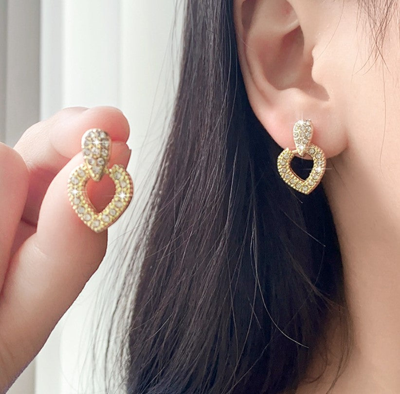 GOLD HEART KOREAN DROP EARRINGS FOR WOMEN & GIRLS