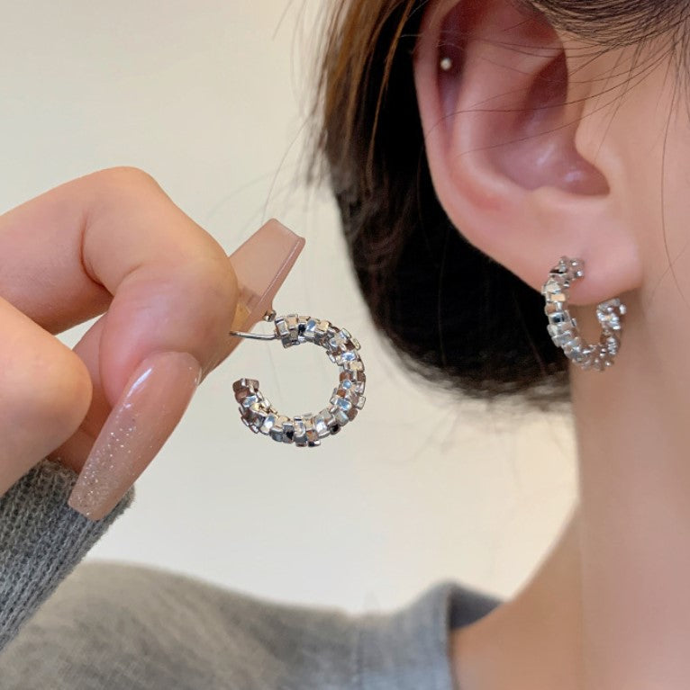 SILVER SMALL KOREAN HOOP EARRINGS FOR WOMEN GIRLS