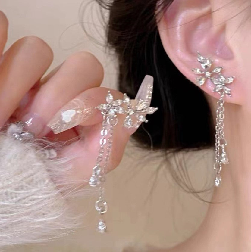 FLOWER LEAF CHAIN DROP KOREAN EARRINGS FOR WOMEN GIRLS