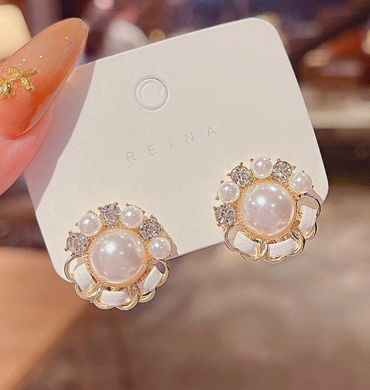 PEARLS ZIRCON STUD KOREAN EARRINGS