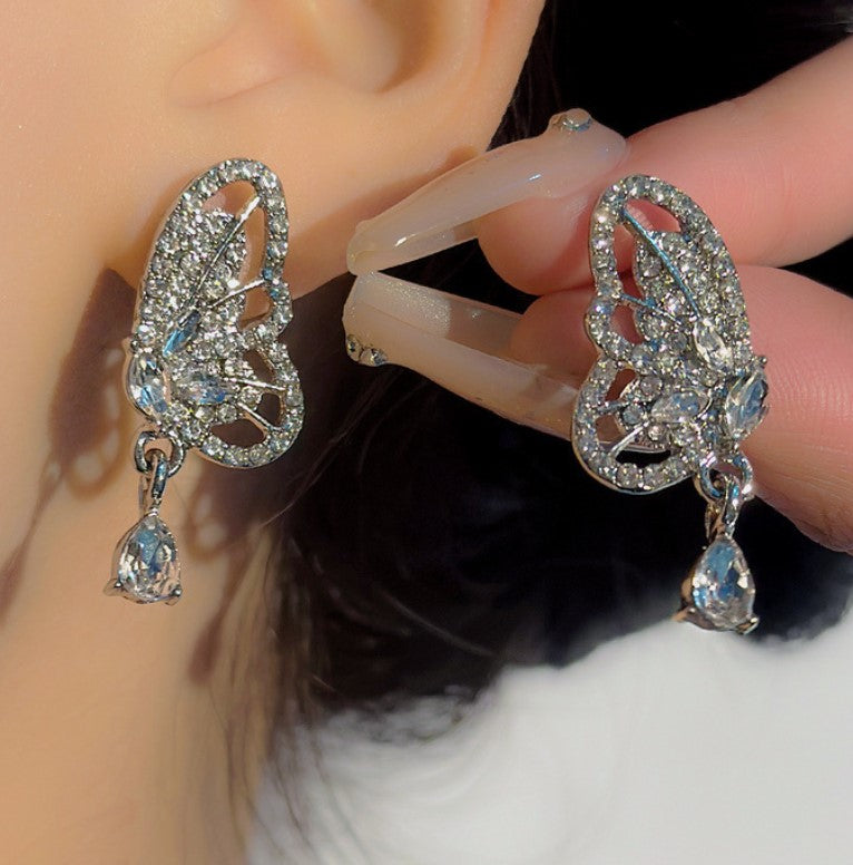 BUTTERFLY ZIRCON DROP KOREAN EARRINGS