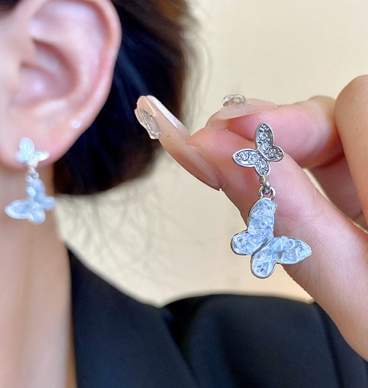 BUTTERFLY CRYSTAL DROP KOREAN EARRINGS