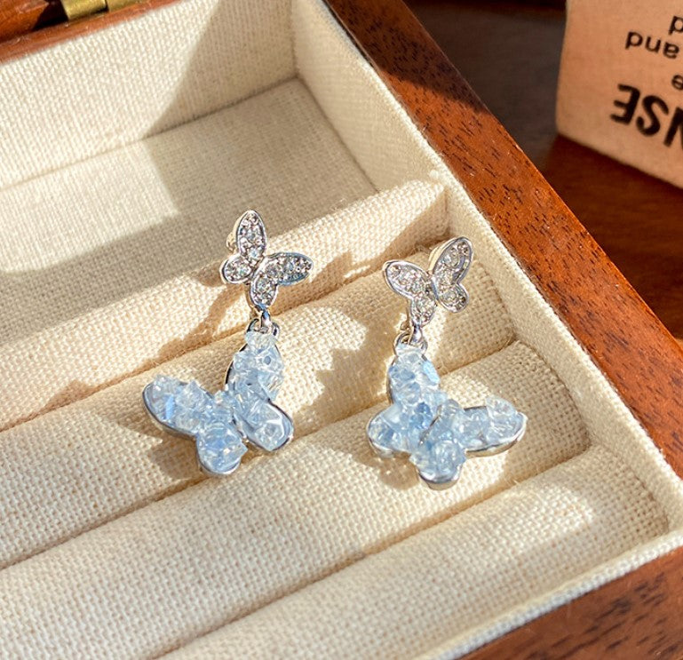 BUTTERFLY CRYSTAL DROP KOREAN EARRINGS