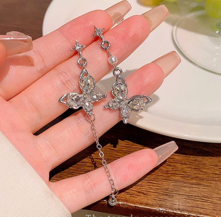 BUTTERFLY ZIRCON TASSEL KOREAN EARRINGS