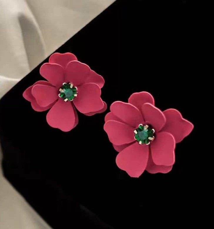 PINK FLORAL FLOWER KOREAN STUD EARRINGS