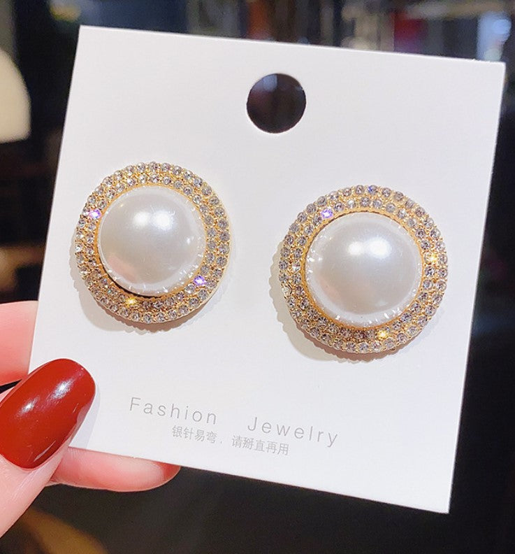 BIG PEARLS ZIRCON DIAMOND KOREAN STUDS EARRINGS
