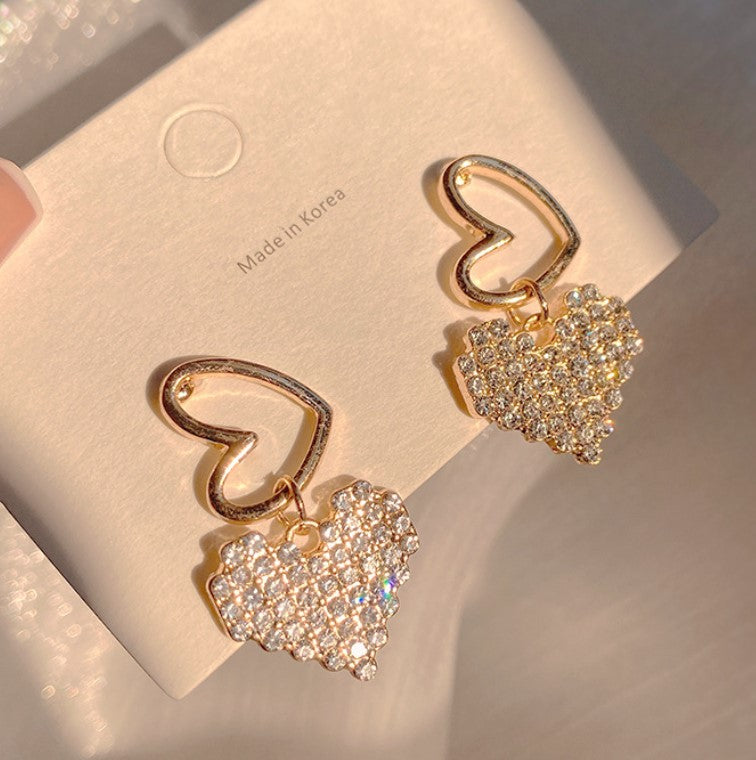 HEART SHAPE ZIRCON DIAMOND KOREAN DROP EARRINGS
