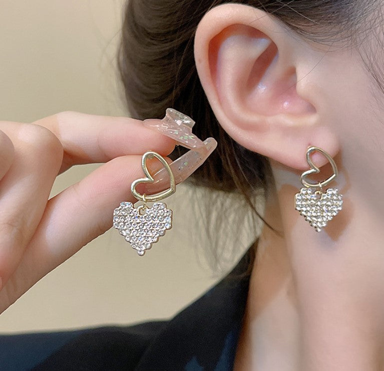 HEART SHAPE ZIRCON DIAMOND KOREAN DROP EARRINGS