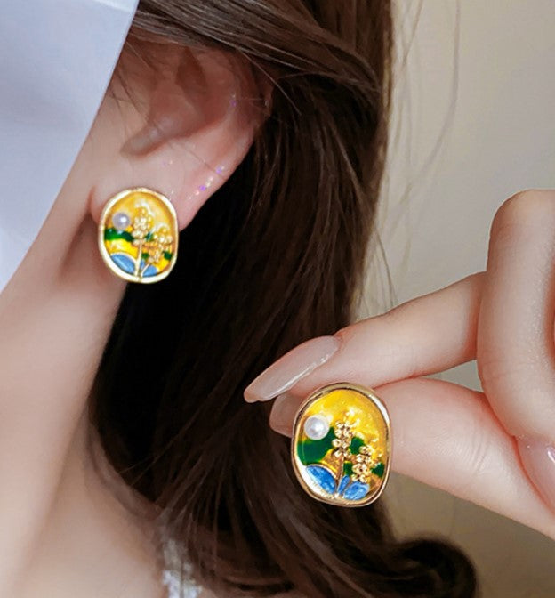 PEARL FLOWER KOREAN STUD EARRINGS
