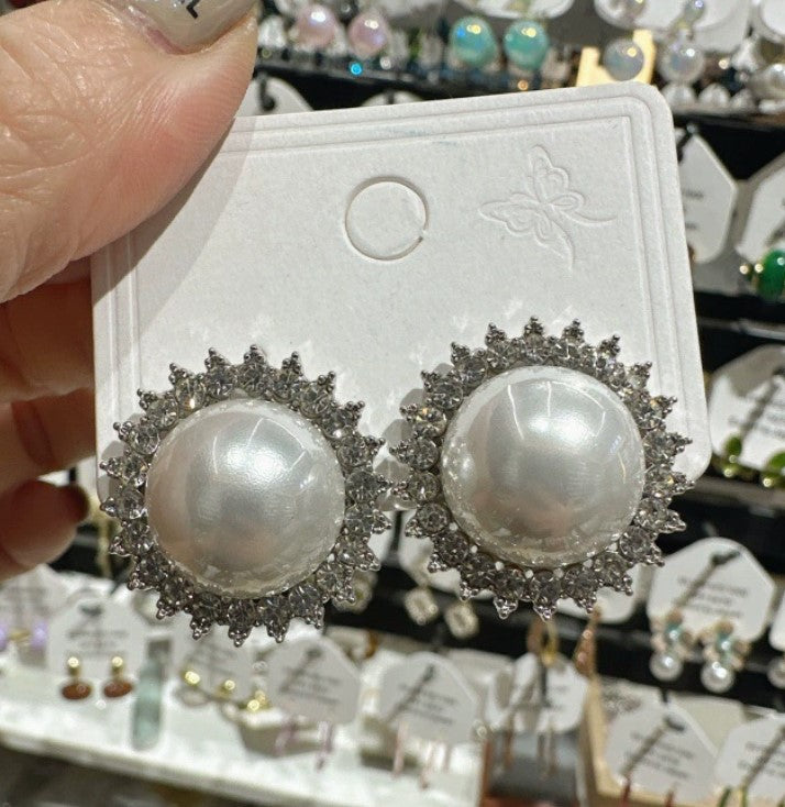 SILVER AD STONE DIAMOND KOREAN STUDS EARRINGS