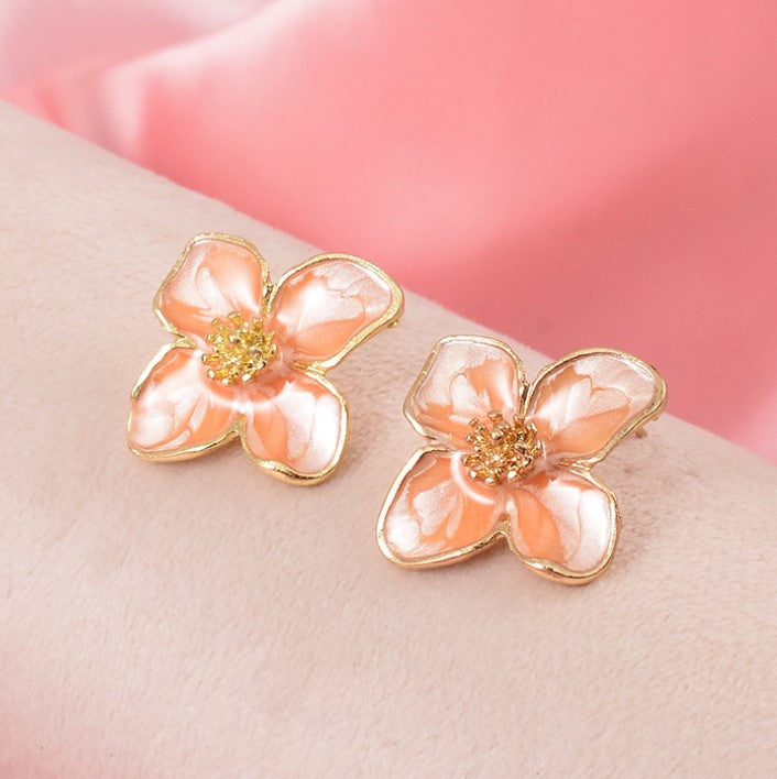 ORANGE FLORAL FLOWER STUD EARRING