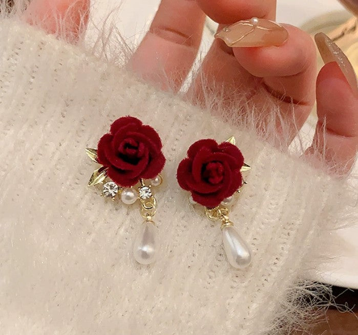 FLORAL PEARLS ZIRCON KOREAN DROP EARRINGS