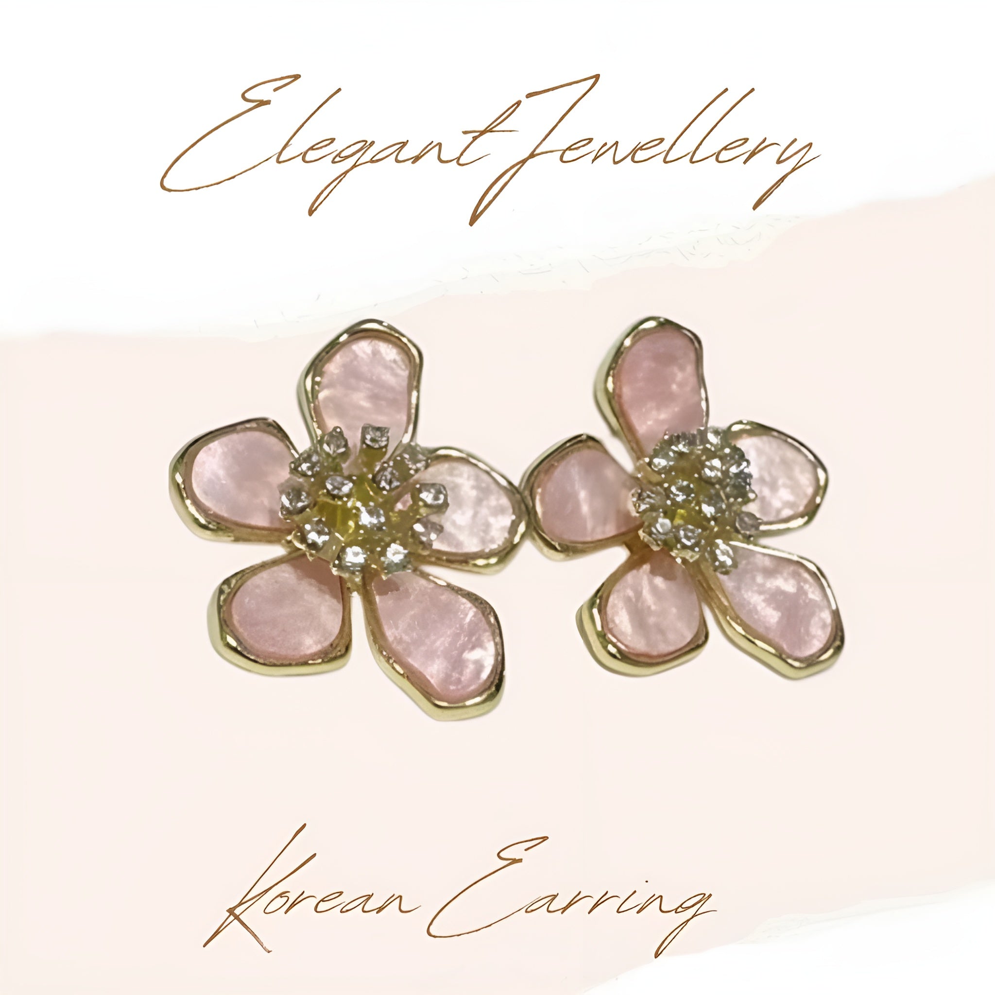 PINK FLOWER AD STONE DIAMOND KOREAN STUDS EARRINGS