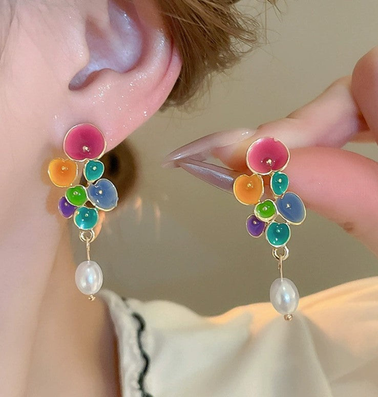 MULTICOLOR PEARLS KOREAN DROP EARRINGS