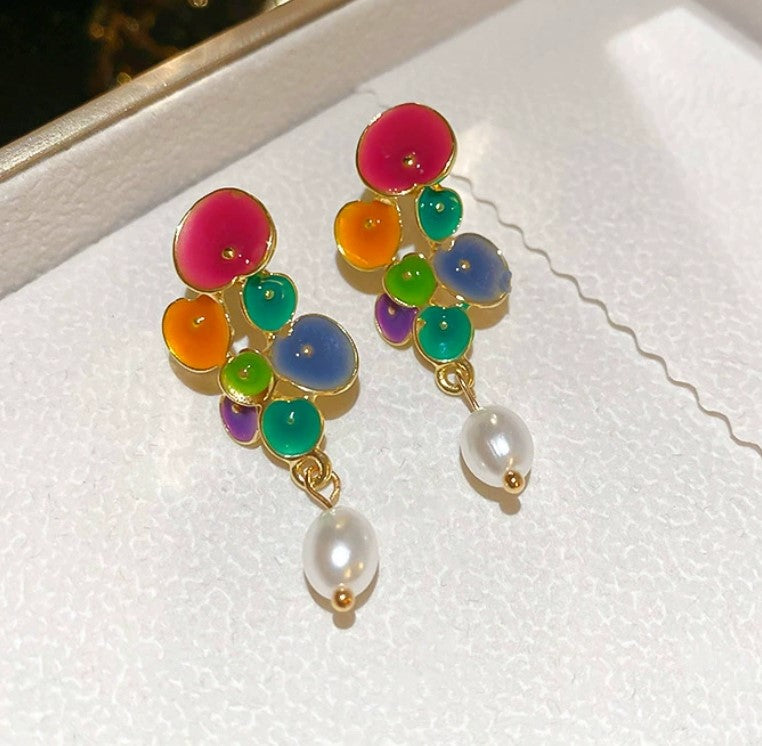 MULTICOLOR PEARLS KOREAN DROP EARRINGS