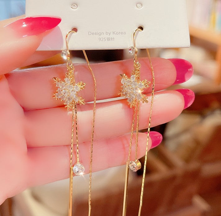 LONG TASSEL SNOWFLAKE KOREAN DROP EARRING