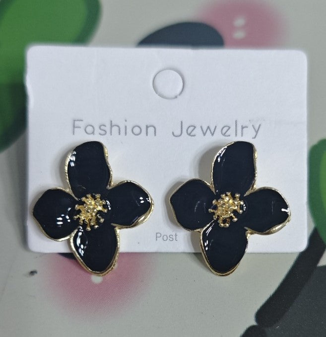 BLACK FLOWER KOREAN STUD EARRINGS