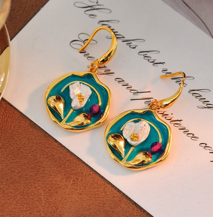 PEARLS FLOWER DROP KOREAN EARRINGS