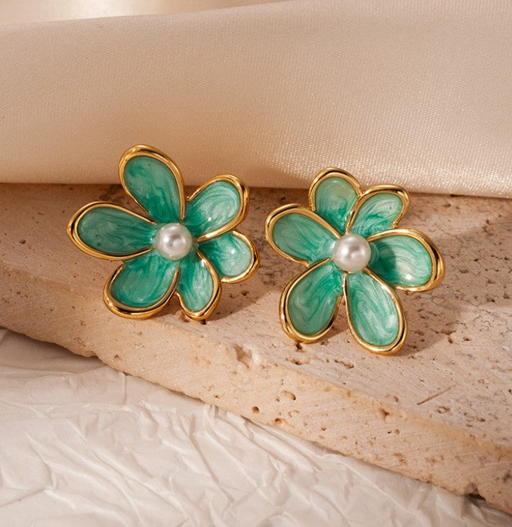 PEARLS FLOWER KOREAN EARRINGS