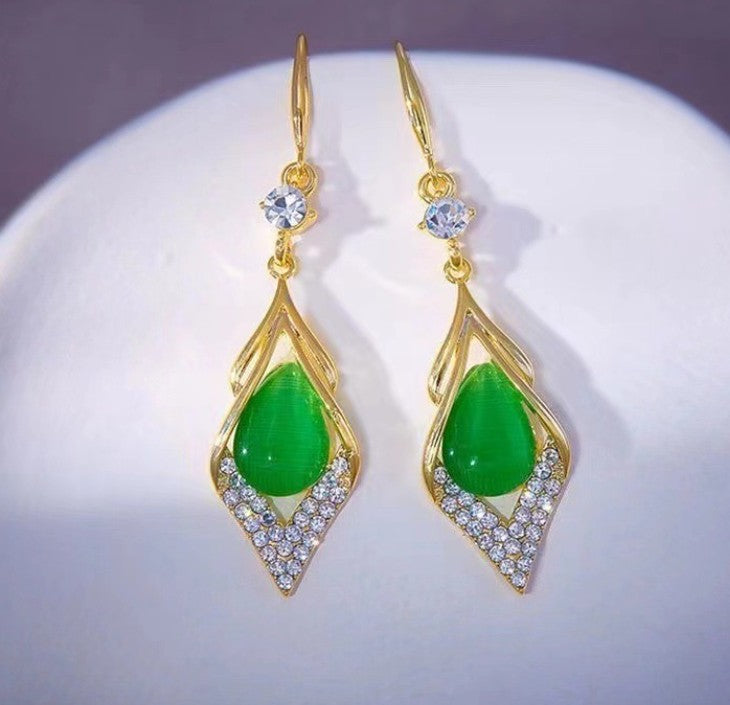 GOLD AD STONE DROP KOREAN EARRINGS