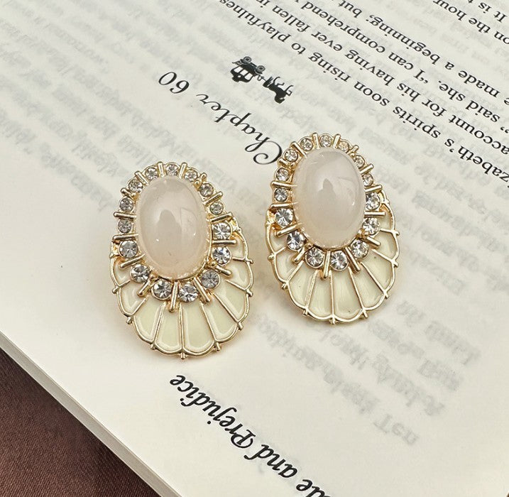 WHITE AD STONE STUDS KOREAN EARRINGS