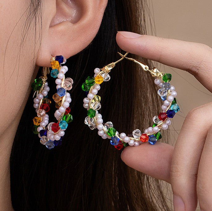 MULTI COLOR CRYSTAL KOREAN HOOP EARRING