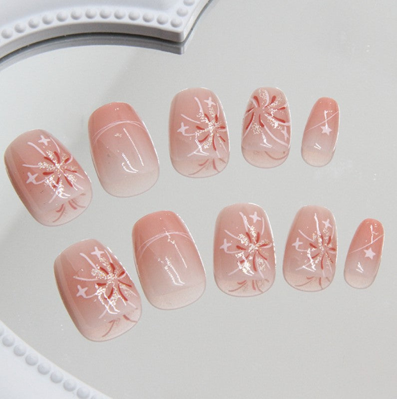 MEDIUM SHORT 24 PC ARTIFICIAL NAILS FIREWORKS MULTICOLOR W/ KIT