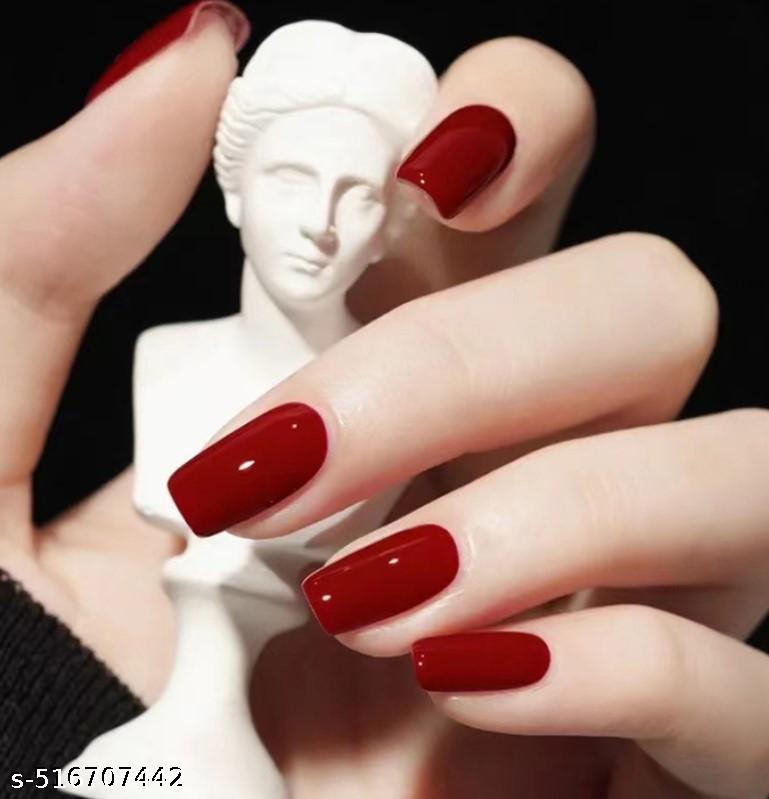 MEDIUM 24 PC ARTIFICIAL NAILS GLOSSY RED W/ KIT