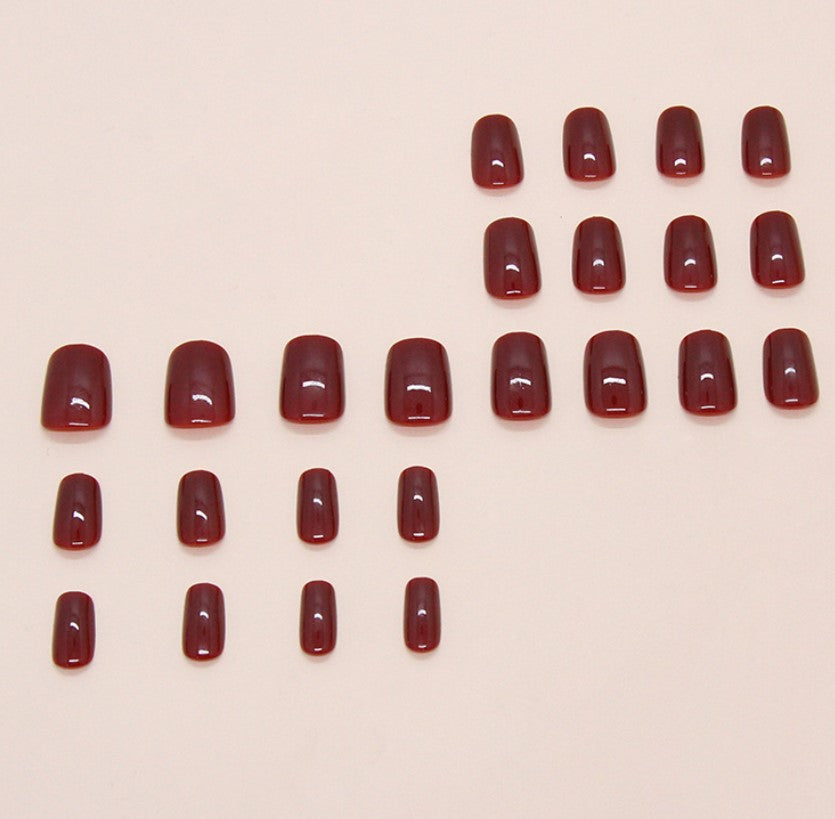 SHORT 24 PC ARTIFICIAL NAILS WINE RED W/ KIT
