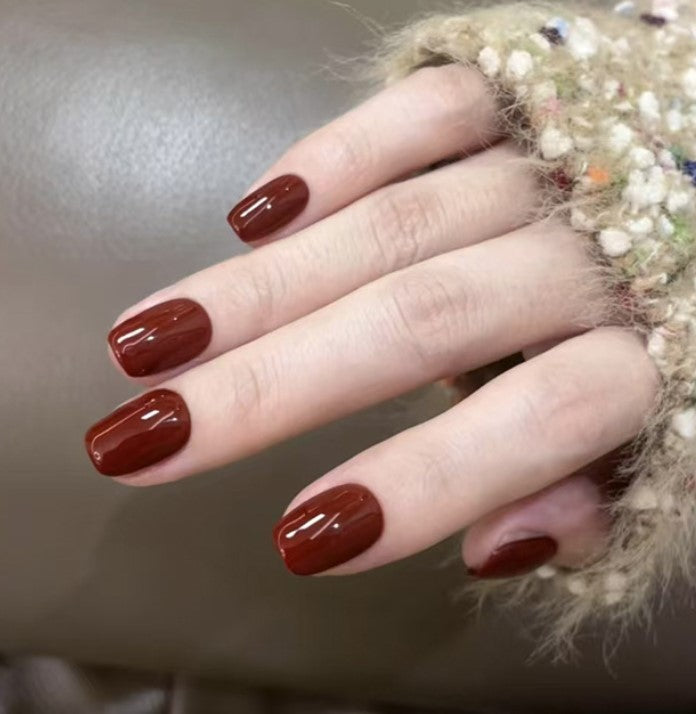 SHORT 24 PC ARTIFICIAL NAILS WINE RED W/ KIT