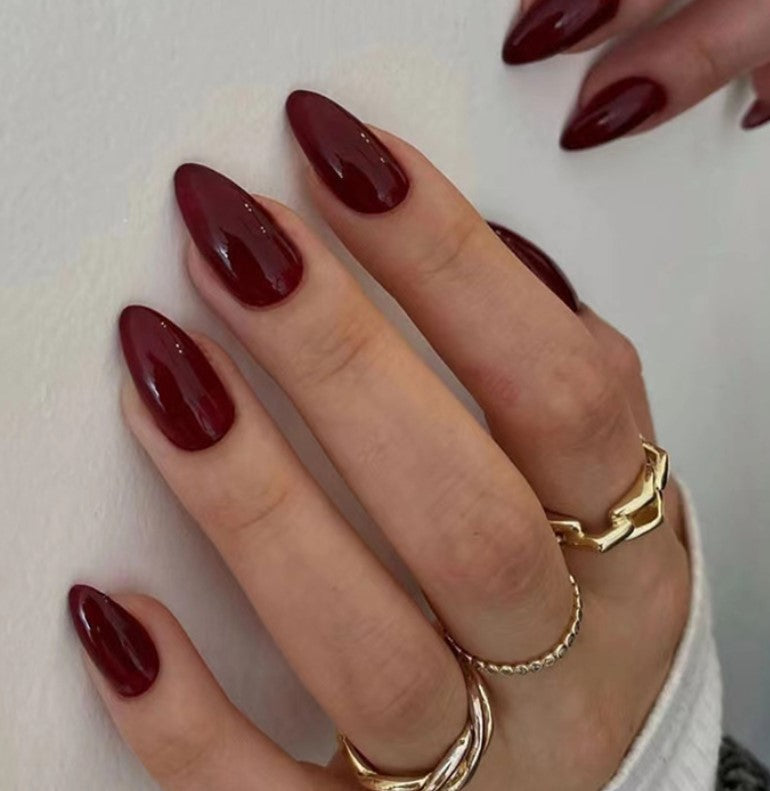 MEDIUM 30 PC ARTIFICIAL NAILS CHERRY RED W/ KIT