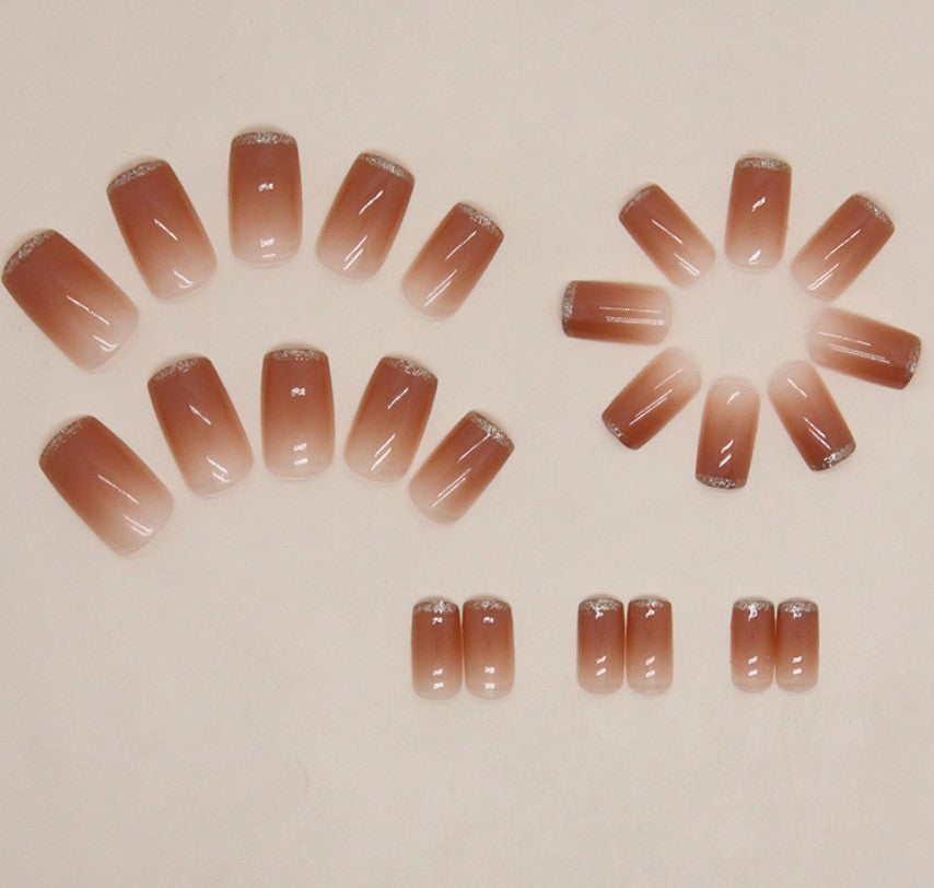 MEDIUM 24 PC ARTIFICIAL NAILS GOLD POWDER FRENCH W/ KIT