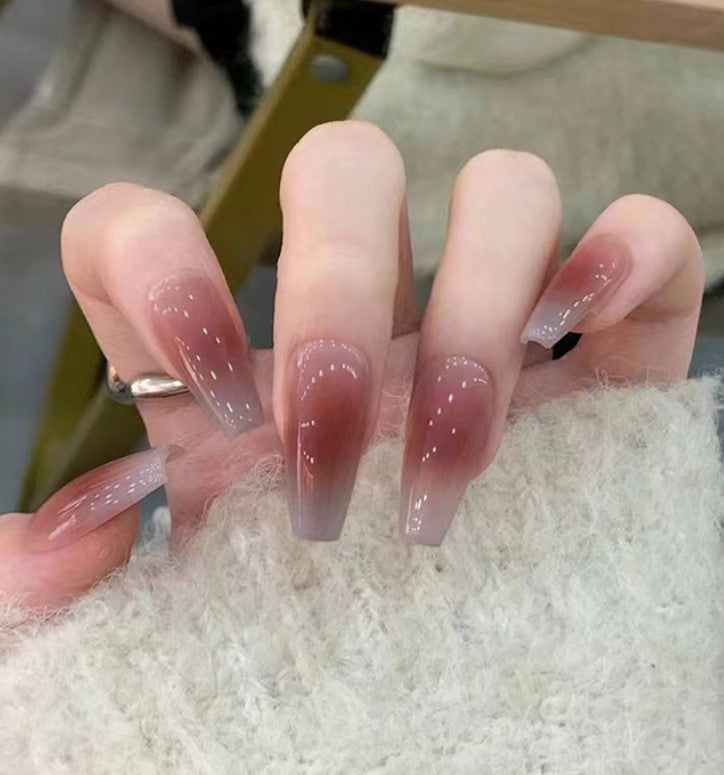 LONG 24 PC ARTIFICIAL NAILS ROSE RED W/ KIT