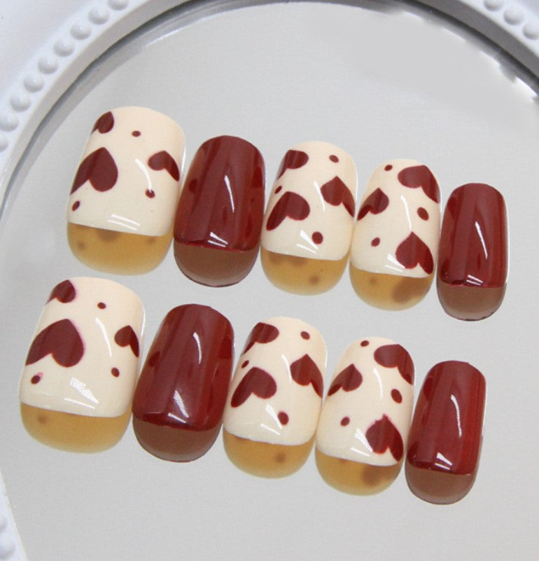 SHORT 24 PC ARTIFICIAL NAILS RED HEART W/ KIT