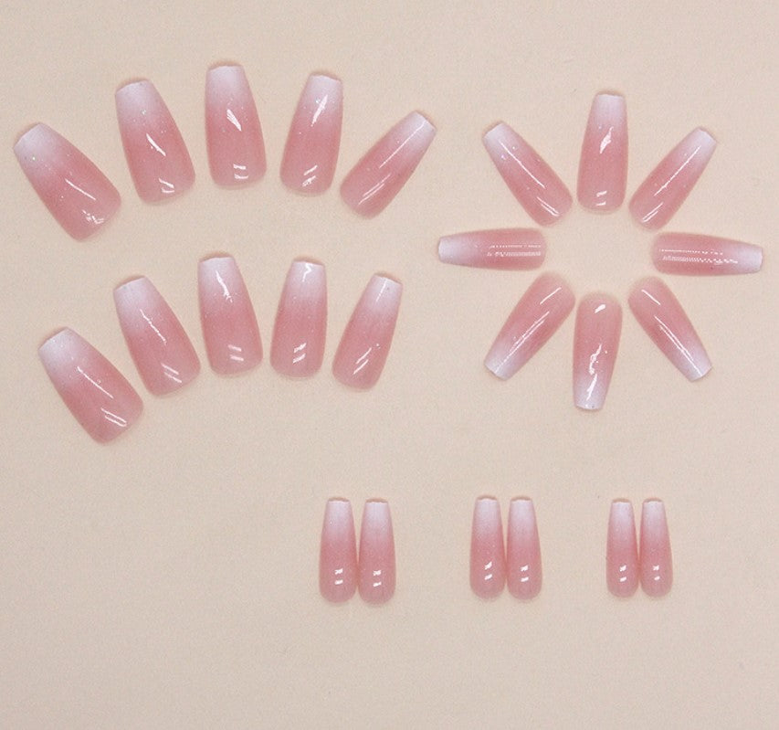 MEDIUM 24 PC ARTIFICIAL NAILS PINK GRADIENT W/ KIT