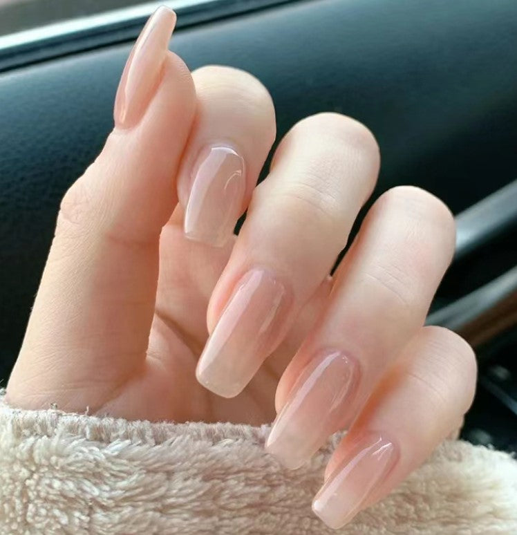 MEDIUM LONG 24 PC ARTIFICIAL NAILS PURE NUDE W/ KIT