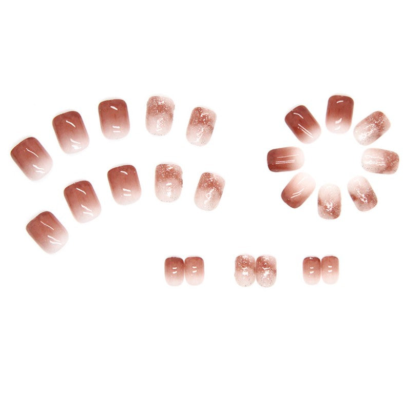 SHORT 24 PC ARTIFICIAL NAILS BROWN W/ KIT