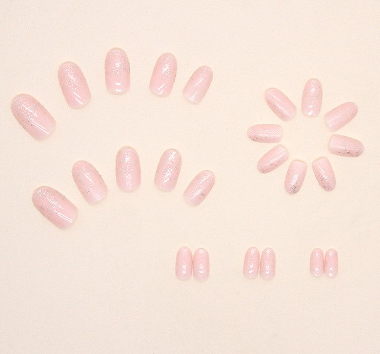 MEDIUM 24 PC ARTIFICIAL NAILS PINK SILVER W/ KIT